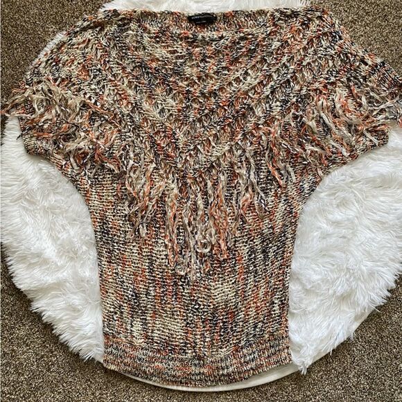 BCBGMAXAZRIA Slouchy Fringe Stretchy Sweater Knit Pullover Womens Size Large - Picture 1 of 10